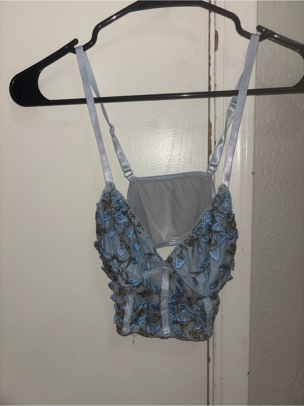 SHEIN Light Blue Embroidered Lace Tank Top